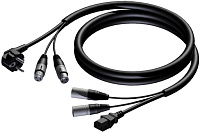 Procab CAB405/5 Кабель SCHUKO (вилка), 2х XLR 3 pin (розетка) EURO (розетка), 2х XLR 3 pin (вилка), 5 м