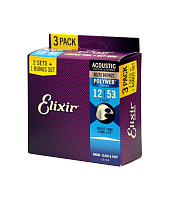 Elixir 16548  Струны 80/20 Bronze Acoustic POLYOWEB  Light (.012-.053), 3 комплекта