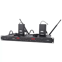 PROAUDIO DWS-822PT  Радиосистема с двумя поясными передатчиками, головными и петличными микрофонами, 100 каналов в дипазоне частот 727-751,75 МГц, сканер свободной частоты, синхронизация по IR, LCD дисплей, 2xAA, рэковый форм-фактор