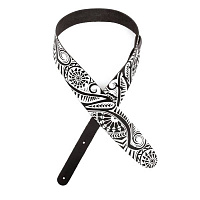 PLANET WAVES L25W1500 гитарный ремень, кожа, 2,5", цвет черный, белый рисунок Tribal Tattoo Art