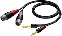 Procab CLA708/1.5 Кабель-переходник с двух разъемов Jack 6,3 мм моно на два разъема XLR (вилка-вилка), 1.5 м