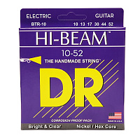 DR BTR-10 струны для электрогитары, калибр 10-52, серия HI-BEAM™, обмотка никелированная сталь, покрытия нет