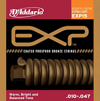 D'ADDARIO EXP15 струны  для акустической гитары фосфор/бронза в оболочке, Extra Light 10-47, 6-гранный корд