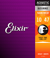 ELIXIR 11002 струны для акустической гитары NanoWeb Extra Light (010-014-023-030-039-047)