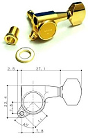 Gotoh SG381-MG-07-G-(L6)  колки локовые, автозажим, 6 в линию, gold; schaller style