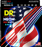 DR NUSAA-10 струны для акустической гитары, калибр 10-48, серия HI-DEF NEON™, обмотка фосфористая бронза, покрытие люминесцентное