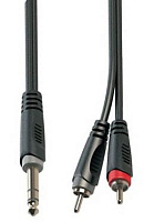 ROXTONE RAYC110/3 Аудиокабель, D:4x8 мм, 2x1x0.14 кв.мм, экранирование 90%, 6.3 мм Stereo Jack  2 x RCA, длина 3 метра