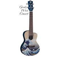 Luna UKE GWC укулеле концерт, чехол в комплекте,рисунок "Большая волна" художника Хокусай на деке