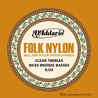 D'ADDARIO EJ33 струны для акустической гитары ФОЛК 80/20 Brass/Nylon, шариковые наконечники (Ball end)