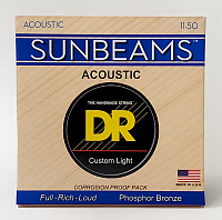 DR RCA-11 струны для акустической гитары, калибр 11-50, серия SUNBEAM™, обмотка фосфористая бронза, покрытия нет
