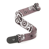 PLANET WAVES P20W1412 гитарный ремень без наплечника, текстиль, 50мм, черный, рисунок "Сахарные головы"